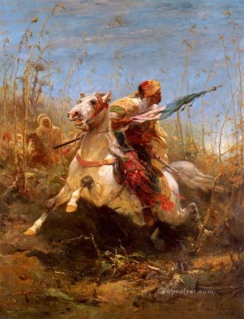 アドルフ・シュレイヤー Painting - 突撃を率いるアラブの戦士 アラブのアドルフ・シュライヤー